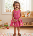 Girls Pink Bunny & Carrot Cotton Frock