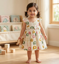 Girls' Multi Colour Elephant Cotton Frilled Frock
