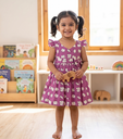 Girls' Elephant Cotton Frilled Purple Frock