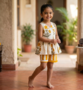 Girls' Yellow Cotton Floral Top & Stripe Shorts Set