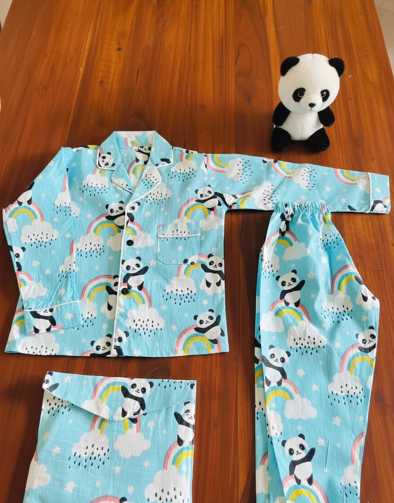 Blue Panda Night Suit With Pouch (11-12)