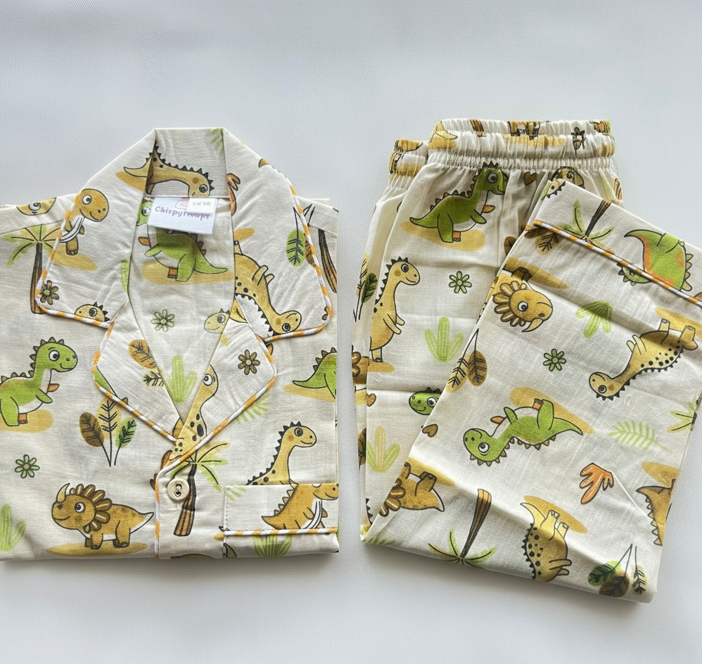 Yellow Night Suit With Dinosaur Print (1-2)