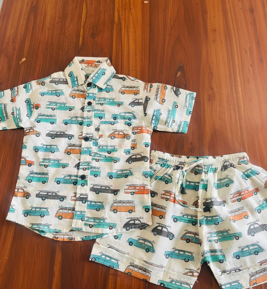 Car Print Pure Cotton Co Ord Set (1-2)