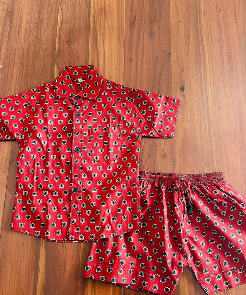 Maroon Lotus Printed Pure Cotton Co Ord Set (1-2)
