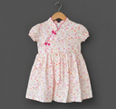 Pink Floral Mandarin Collar Muslin Dress