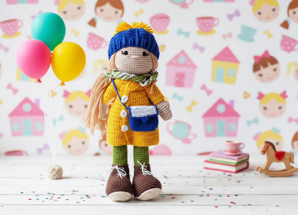 Handmade Crochet Kelly Doll With Cap And Bag