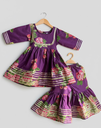 Purple Floral Pure Cotton Gota-Patti Anarkali And Sharara Set