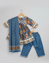 Blue Hand-Block Printed Anarkali Kurta with Dupatta & Pants