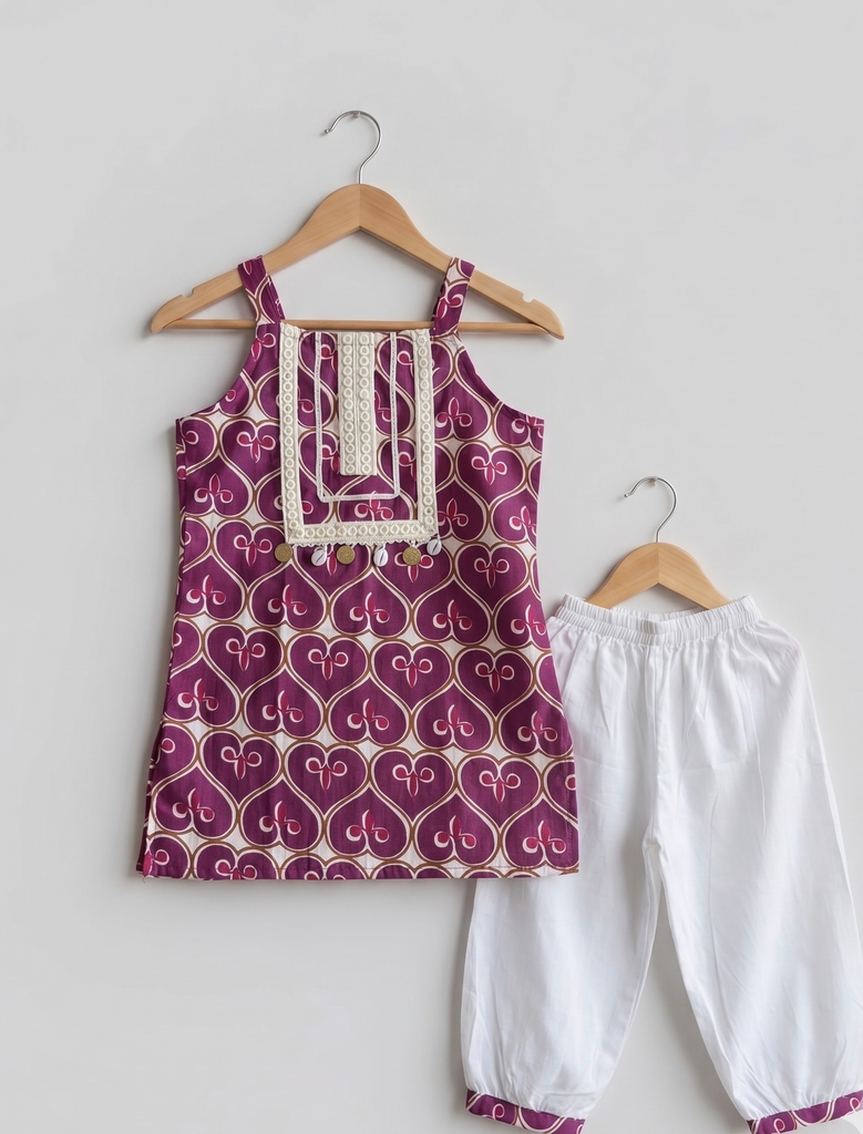 Girls' Ethnic Maroon kurta & Afgani Pant Set (6-12 months)